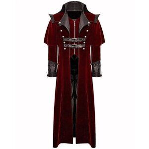 Gothic Steampunk Military Red Jacket Men's Punk Highwayman Regency Long Coat